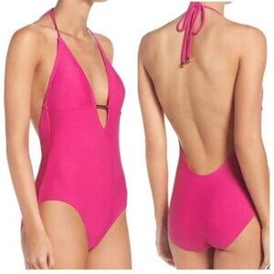 NEW Ted Baker Sz 5 Nesira One-Piece Plunging Low Cut Halter Swimsuit US Sz 12